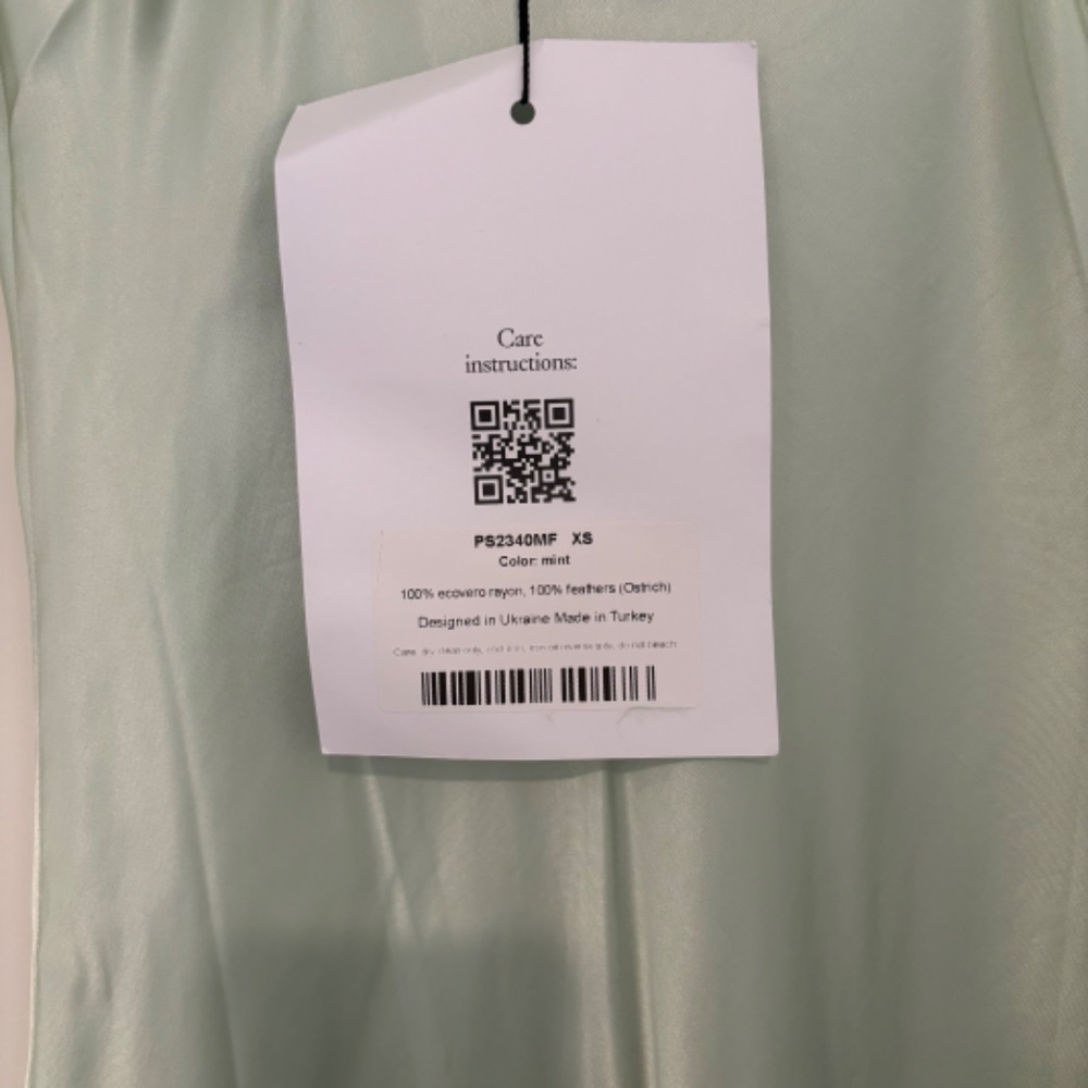 SOLD! Sleeper Boheme Mini Dress with Feathers in Mint. Size XS - Picture 4 of 4